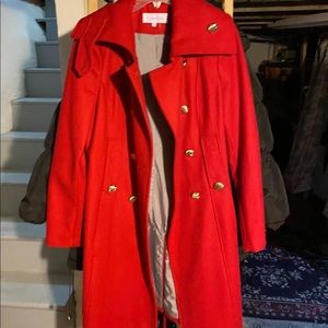 Red Calvin Klein Belted Peacoat